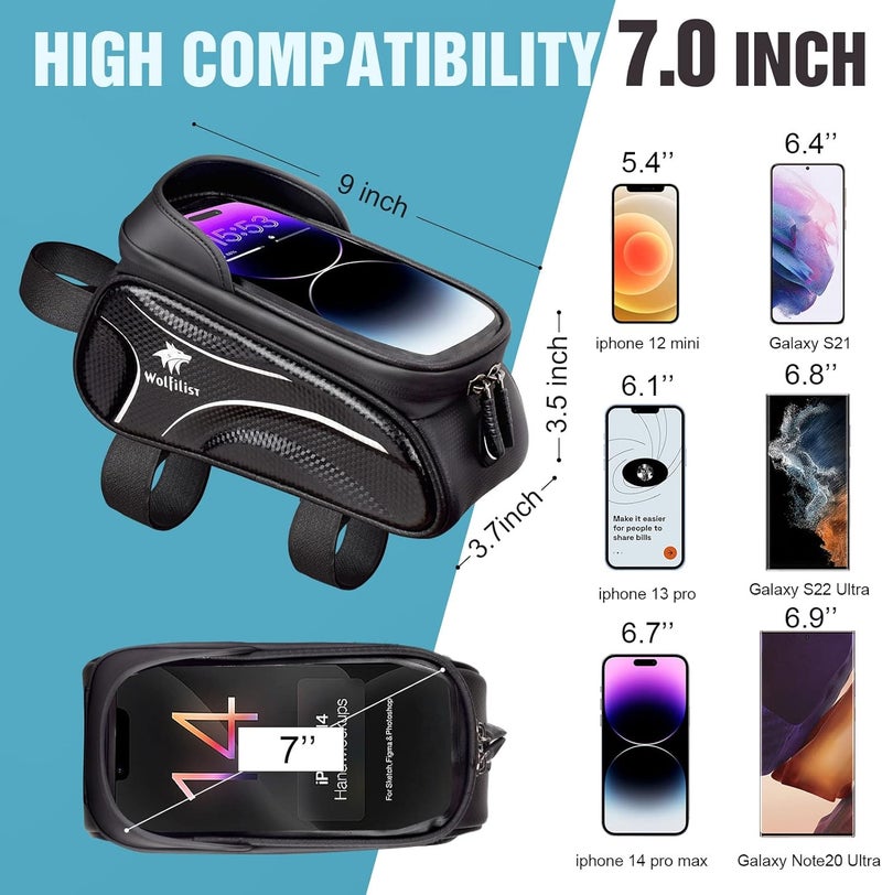 WOLFILIST Bike Bag - Waterproof Bike Frame Bag with Sun-Visor Rain Cover, Bike Phone Holder with TPU Sensitive Touch Screen, Handlebar Bag Bicycle Accessories, Large Capacity Suitable Phone Under 7" - Image 4